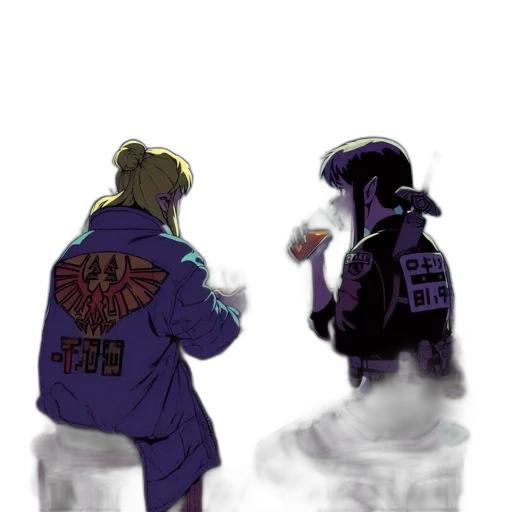 jacket, concept art, cyberpunk, vaporwave, pixel art, fog, neon lights, fire transparent PNG cut-out