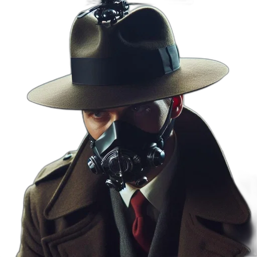hat, mask, jacket, staff, concept art, cyberpunk, photorealistic, 3d render transparent PNG cut-out