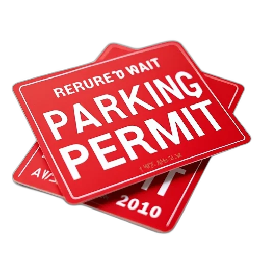 three, red, parking, permits, white, text, stacked, top transparent PNG cut-out