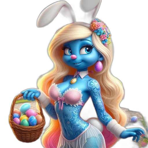 dress, fantasy art, concept art, pixel art, 3d render, blue, blue-skinned, bunny transparent PNG cut-out