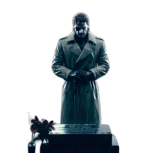 concept art, during, storm, man, stands, solemnly, cemetery, wearing transparent PNG cut-out