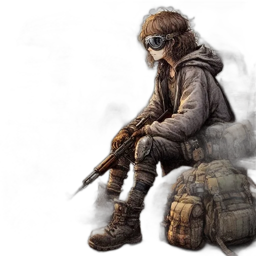 jacket, weapon, concept art, fantasy art, comic book art, cyberpunk, post-apocalyptic, world transparent PNG cut-out