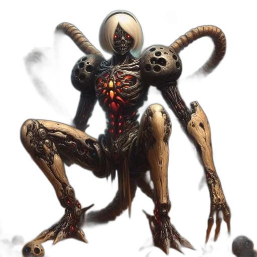 robot, creature, concept art, comic book art, fantasy art, cyberpunk, menacing, skeletal transparent PNG cut-out