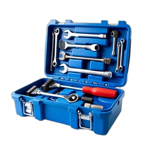 staff, blue, toolbox, open, displaying, assortment, tools, including transparent PNG cut-out