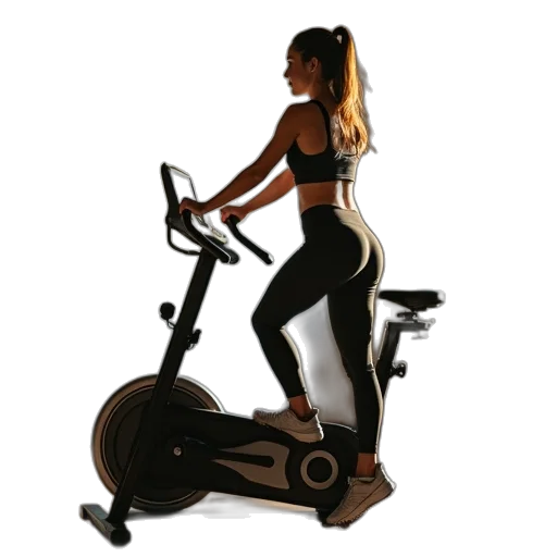 woman, standing, cardio, bike transparent PNG cut-out