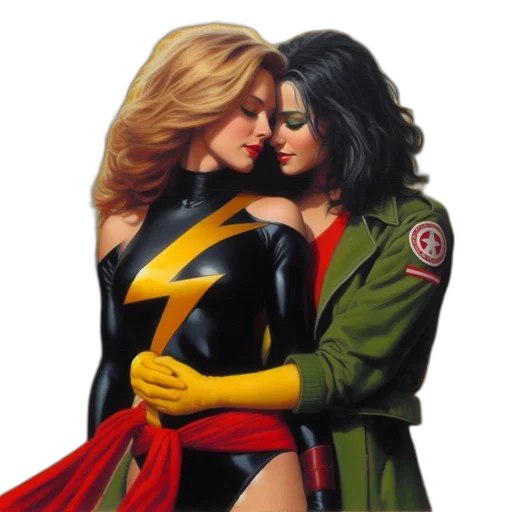 comic book art, concept art, fantasy art, photorealistic, fire, two, women, embrace transparent PNG cut-out