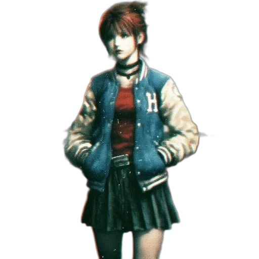 jacket, dress, staff, weapon, concept art, cyberpunk, pixel art, 3d render transparent PNG cut-out