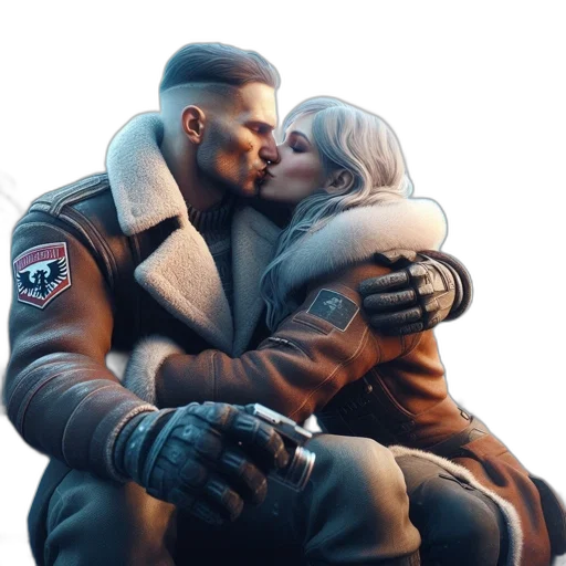 jacket, concept art, cyberpunk, 3d render, outer space, man, woman, share transparent PNG cut-out