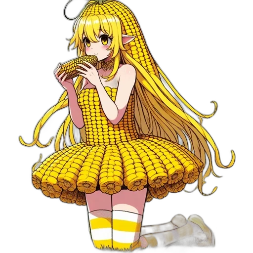 dress, staff, hair, pixel art, anime, cartoon, concept art, golden transparent PNG cut-out