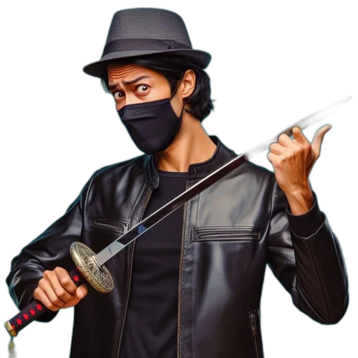 staff, mask, weapon, jacket, concept art, photorealistic, comic book art, pixel art transparent PNG cut-out