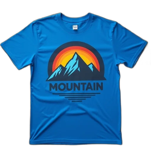 blue, t-shirt, graphic, design, featuring, stylized, mountain, range transparent PNG cut-out