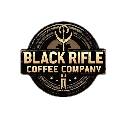weapon, stylized, logo, featuring, words, black, rifle, coffee transparent PNG cut-out