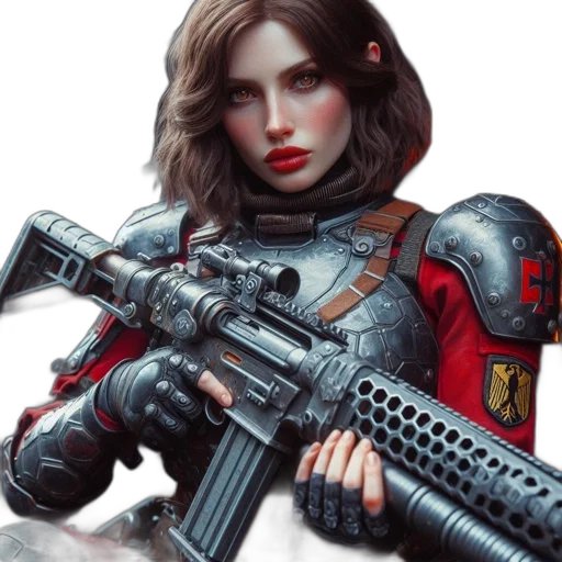 weapon, comic book art, concept art, fantasy art, pixel art, red, woman, short transparent PNG cut-out