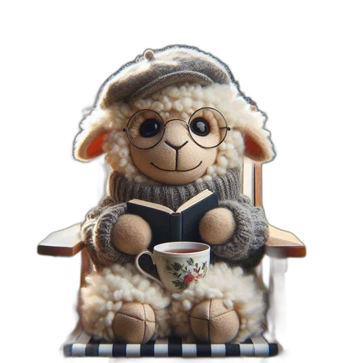 furniture, 3d render, knitted, toy, sheep, sits, garden, setting transparent PNG cut-out