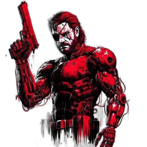 weapon, comic book art, concept art, pixel art, cyberpunk, red, shadowed, figure transparent PNG cut-out