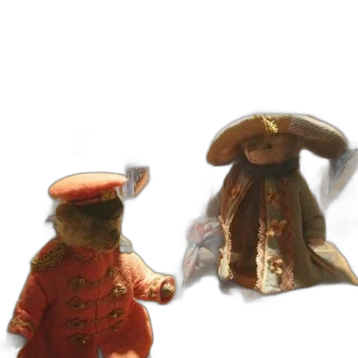 hat, 3d render, concept art, two, teddy, bears, dressed, colorful transparent PNG cut-out