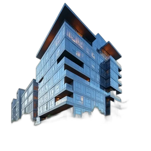 building, 3d render, concept art, photorealistic, modern, glass, complex, design transparent PNG cut-out