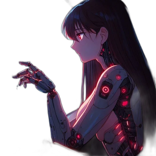 robot, dress, weapon, jewelry, cyberpunk, anime, concept art, pixel art transparent PNG cut-out