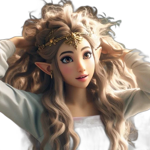 crown, hair, fantasy art, 3d render, photorealistic, concept art, golden, pastel transparent PNG cut-out