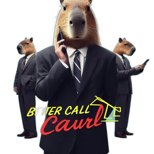 animal, creature, concept art, three, formally, dressed, capybaras, hold transparent PNG cut-out