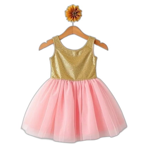 dress, golden, child, gold, glittery, top, pink, ruffled transparent PNG cut-out