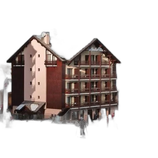 building, 3d render, concept art, photorealistic, ski, resort, multi-story, snow-covered transparent PNG cut-out