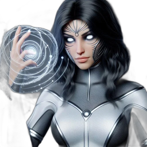 comic book art, concept art, fantasy art, 3d render, ethereal, figure, donning, futuristic transparent PNG cut-out
