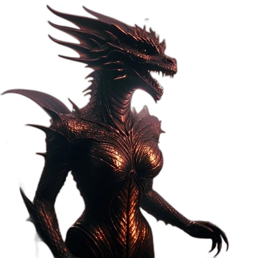 dragon, dress, creature, concept art, fantasy art, 3d render, pixel art, dark transparent PNG cut-out