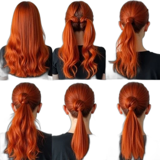 hair, photorealistic, red, series, images, showing, woman, various transparent PNG cut-out