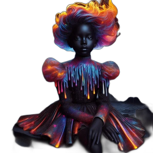 hair, dress, crown, creature, concept art, fantasy art, watercolor, fire transparent PNG cut-out
