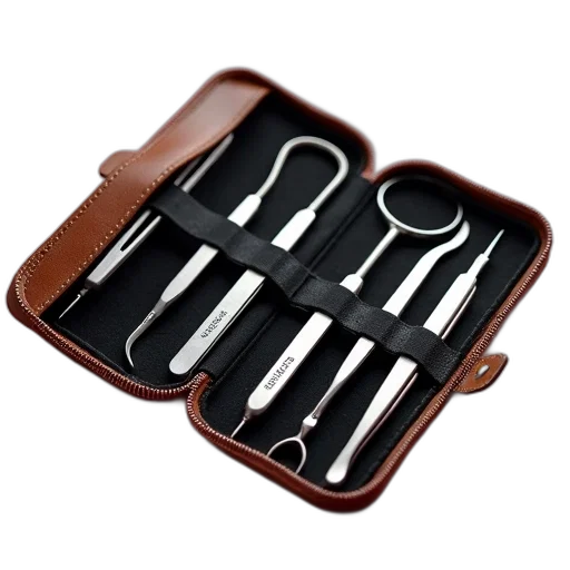 jewelry, set, stainless, steel, dental, tools, neatly, arranged transparent PNG cut-out