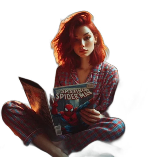 comic book art, concept art, pixel art, fantasy art, fire, red, young, woman transparent PNG cut-out