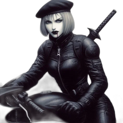 weapon, jacket, staff, robot, comic book art, cyberpunk, concept art, fantasy art transparent PNG cut-out