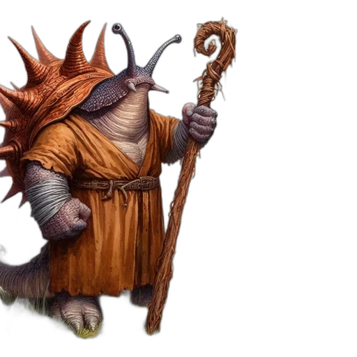 staff, creature, dragon, fantasy art, concept art, anthropomorphic, snail, figure transparent PNG cut-out