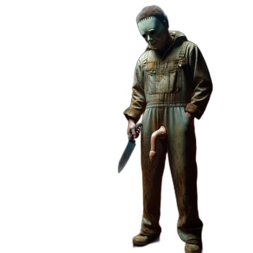 staff, jacket, mask, weapon, concept art, 3d render, pixel art, mysterious transparent PNG cut-out