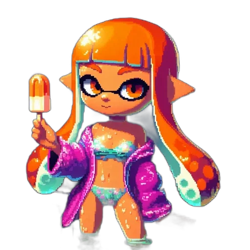 weapon, dress, staff, jacket, vaporwave, pixel art, concept art, watercolor transparent PNG cut-out