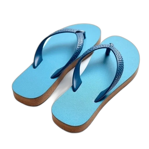 shoes, 3d render, blue, textured, slightly, worn-out, flip-flop, wooden transparent PNG cut-out