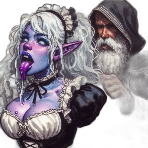 fantasy art, concept art, watercolor, comic book art, blue, dark, two, characters transparent PNG cut-out