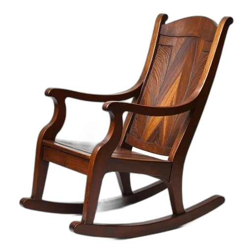 furniture, 3d render, photorealistic, wooden, rocking, chair, curved, backrest transparent PNG cut-out