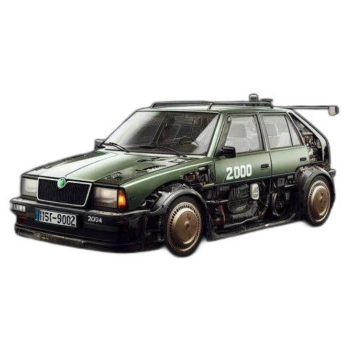car, weapon, photorealistic, concept art, 3d render, pixel art, vintage, exposed transparent PNG cut-out