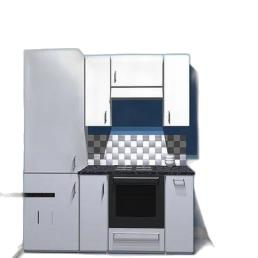 robot, 3d render, modern, kitchen, design, white, cabinets, black transparent PNG cut-out