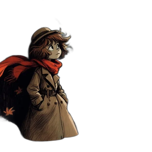 jacket, hat, concept art, comic book art, watercolor, cartoon, young, girl transparent PNG cut-out