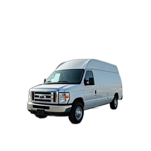 car, staff, 3d render, photorealistic, white, ford, van, parked transparent PNG cut-out