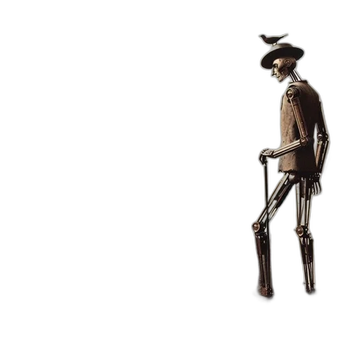 staff, robot, hat, weapon, 3d render, concept art, photorealistic, fantasy art transparent PNG cut-out