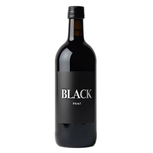 bottle, 3d render, dark, black, glass, label, featuring, word transparent PNG cut-out