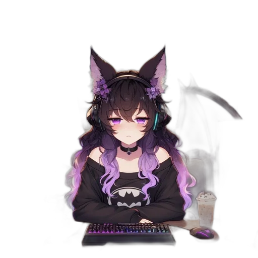 staff, animal, creature, pixel art, anime, cyberpunk, vaporwave, dark transparent PNG cut-out