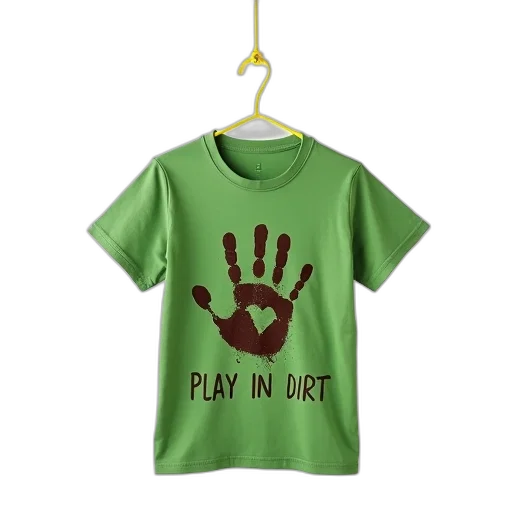 green, t-shirt, handprint, design, words, play, dirt, written transparent PNG cut-out