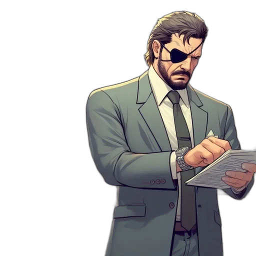 jacket, staff, weapon, comic book art, concept art, cartoon, anime, office transparent PNG cut-out