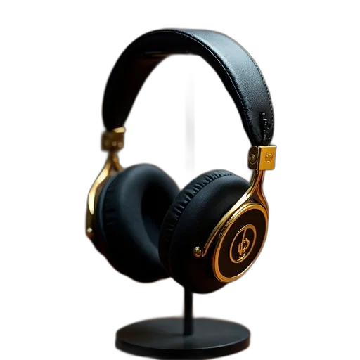 jewelry, 3d render, pair, black, gold, headphones, headband, ear transparent PNG cut-out
