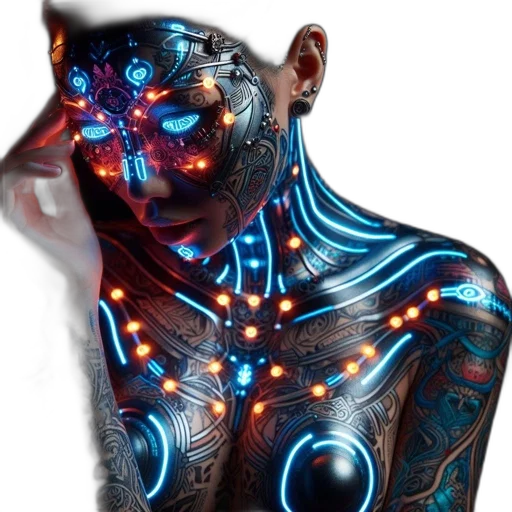 robot, jewelry, mask, face, cyberpunk, 3d render, concept art, fantasy art transparent PNG cut-out